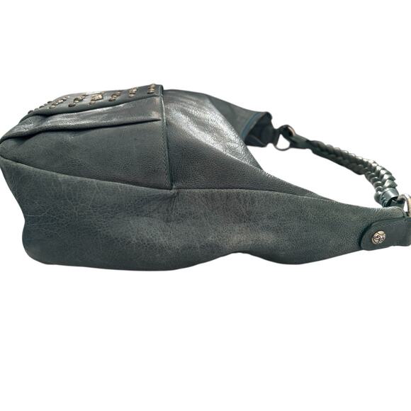 Brighton Hobo Handbag Bag Purse Braided Handle Silver Grommets Blue Turquoise - Picture 8 of 13